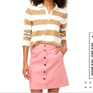 J.Crew Pink Button Front Corduroy 18" Skirt Women's Size 8 With Pockets